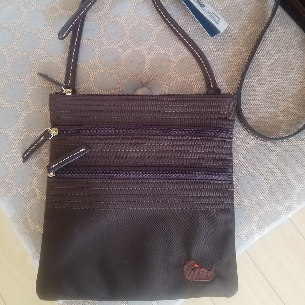 Dooney and Bourke North South Triple Zip Nylon Crossbody Bag in Brown